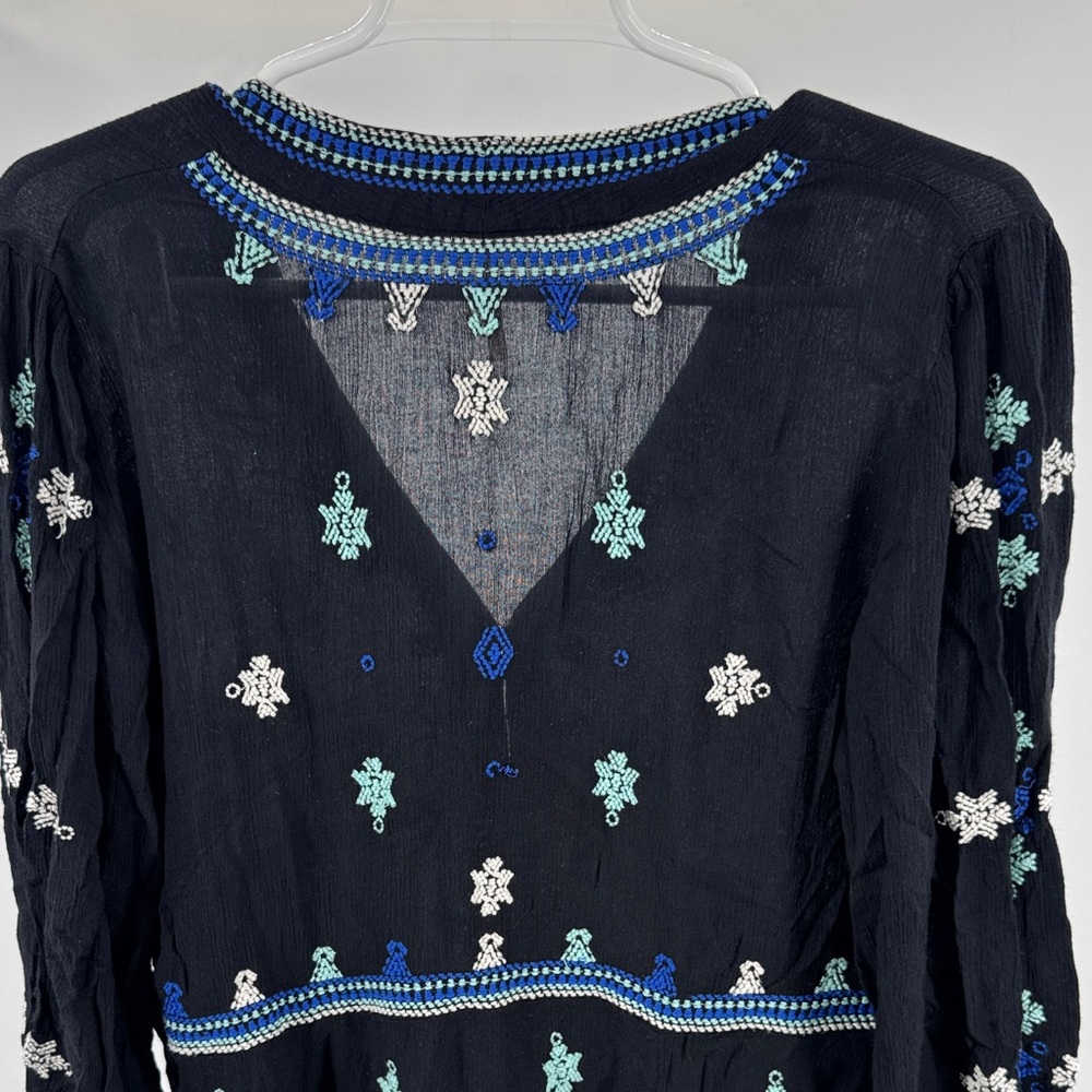 Free People Stargazer Black and Blue Mini Dress embroidered lightweight boho M - Picture 4 of 13